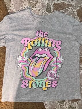 the Rolling Stones Kids Gray Tee with Pastel Pink, Yellow & Mint Graphic